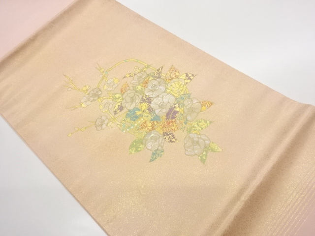 JAPANESE KIMONO / GILDED RADEN HANAKAGO PATTERN HIRAKI NAGOYA OBI